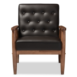 Baxton Studio Sorrento Mid-century Retro Modern Brown Faux Leather Upholstered Wooden Lounge Chair